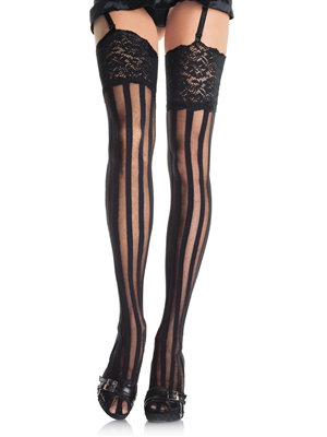 Striped Stockings With Lace Top
