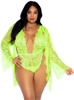 Plus Size Lace Teddy And Robe 3 PC Set