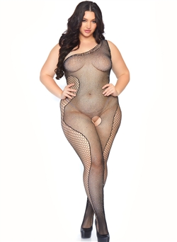 Open Crotch Crystalized Plus Size Assymetrical Bodystocking