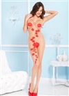 Red Rose Print Crotchless Bodystocking