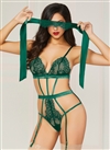 Gorgeously Green Open Crotch Teddy With Mask
