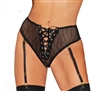 Lace Up Front High Waist Thong With Removable Garters
