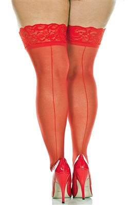 Plus Size Sheer Lace Top Backseam Stockings