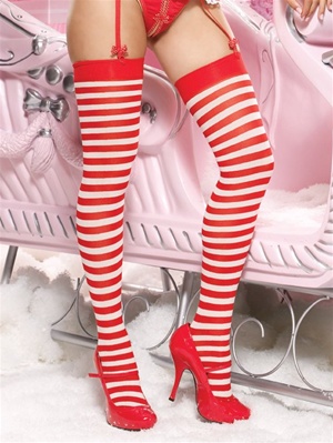 Nylon Striped Thigh High Stockings