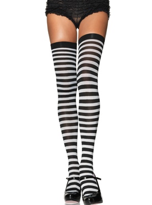 Nylon Striped Thigh High Stockings