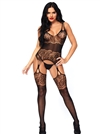 Strappy Back Rose Lace Suspender Bodystocking