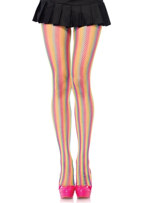 Neon Rainbow Fishnet Pantyhose