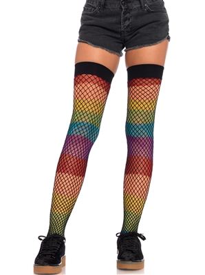 Rainbow Thigh Highs With Fishnet Overlay