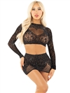 Shiny  Heart Detail Crop Top And Skirt 2 PC Set