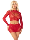 Shiny  Heart Detail Crop Top And Skirt 2 PC Set