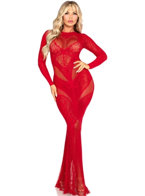 Lace and Net Body Con Gown with Heart Keyhole Detail