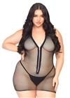 Plus Size Fishnet Zip Up Mini Dress