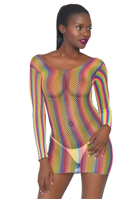 Rainbow Fishnet Mini Dress