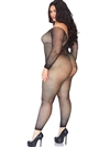 Open Crotch Crystalized Plus Size Long Sleeve Bodystocking