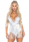 Halter Deep V Bodysuit With Fringe