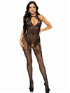 Shiny  Lace Illusion Crotchless Bodystocking