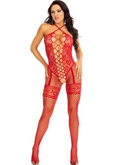 Heart Net Sexy Crotchless Bodystocking