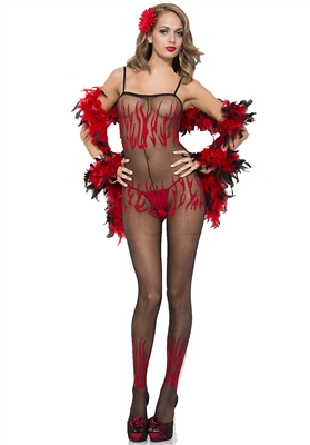 Flame Print Crotchless  Bodystocking