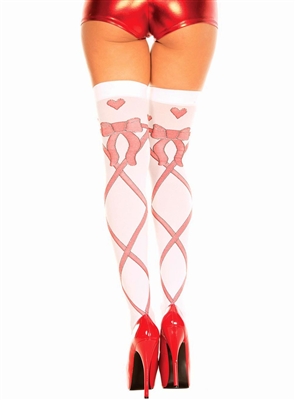 Heart  And Bow Print Thigh High Stockings
