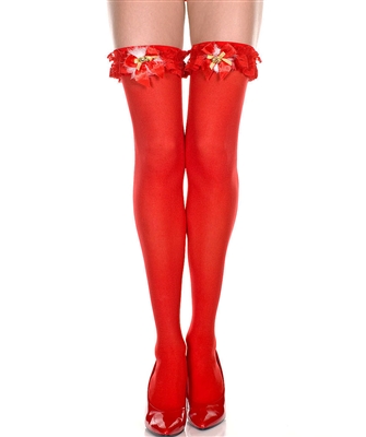 Ruffle And Bow Festive Thigh High Stockings