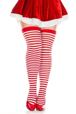 Plus Size Striped Thigh High Stockings