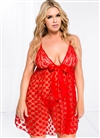 Mesh Polka Dot Plus Size Babydoll Set