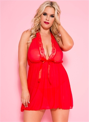 Sexy Mesh Plus Size 2 PC Babydoll Set