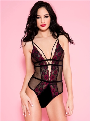 Slimming Design Flowers And Fishnet Teddy
