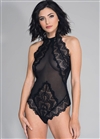 Slimming Design Mesh And Lace Halter Teddy