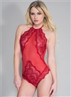 Slimming Design Mesh And Lace Halter Teddy