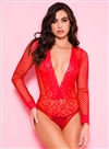 Lace Long Sleeve Teddy With Fishnet Back