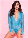 Lace Long Sleeve Teddy With Fishnet Back