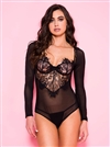 Sheer Long Sleeve Lace Bust Teddy