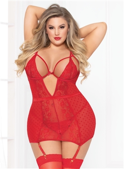 Heart Mesh Strappy Back Slimming 2 PC  Plus Size Set