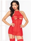 Red Hot Open Cup Cutout 2 PC Babydoll Set