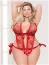 Lace And Bows Open Crotch Plus Size Teddy