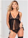 Mesh Ruffled Open Crotch Babydoll Set