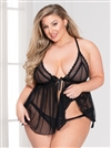 Mesh Ruffled Open Crotch Plus Size Babydoll Set