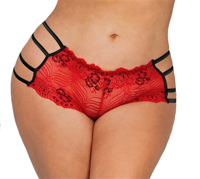 Cross Dye Lace Plus Size Boyshort Panties With Strappy Sides