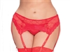 Plus Size Bow Print Mesh And Lace Garter Belt