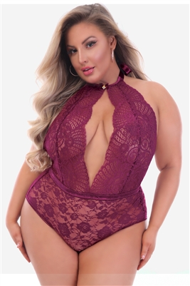 Open Back High Neck Plus Size Teddy