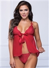 Satin Bows Lace Babydoll 2 PC Set