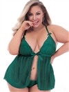 Satin Bows Lace Plus Size Babydoll 2 PC Set