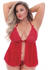 Satin Bows Lace Plus Size Babydoll 2 PC Set