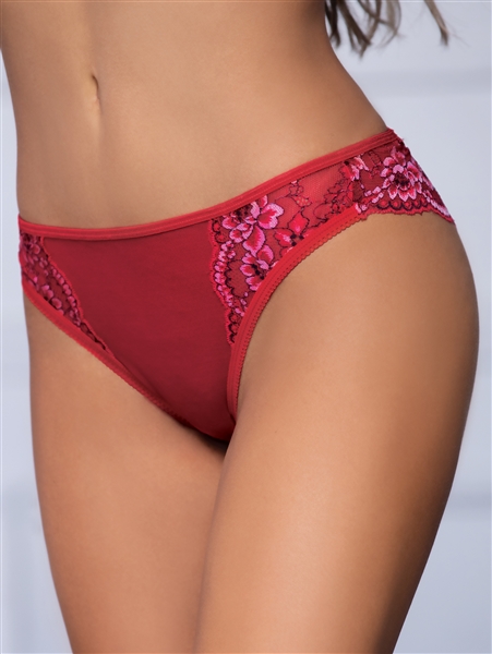 Lace and Mesh Open Crotch Thong –