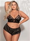 Satin Bralette And Shorts Plus Size 2 PC PJ Set