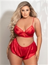 Satin Bralette And Shorts Plus Size 2 PC PJ Set