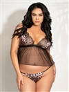 Leopard And Mesh Camidoll Plus Size 2 PC Set